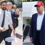 Donald Trump fala com repórteres fora da Casa Branca.