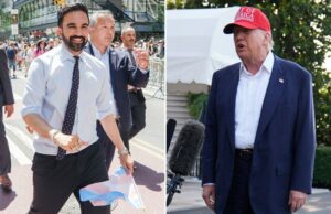 Trump zomba do “verdadeiro comunista” Zohran Mamdani: “Vou me divertir com ele” Donald Trump fala com repórteres fora da Casa Branca.