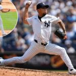 Jonathan Loáisiga reage durante o jogo Yankees-Cubs em 12 de julho de 2025.