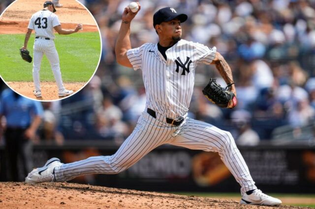 Jonathan Loáisiga reage durante o jogo Yankees-Cubs em 12 de julho de 2025.