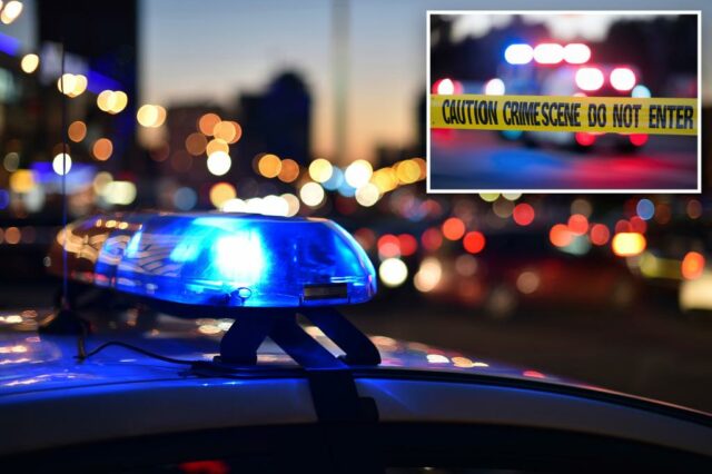 Fita cuidadosa em uma cena de crime à noite.