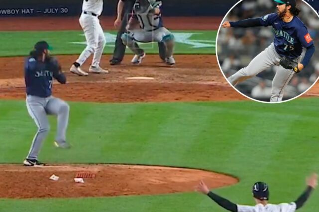O arremessador Seattle Mariners Andrés Muñoz (75) lança uma partida de beisebol contra o New York Yankees, quinta -feira, 10 de julho de 2025, em Nova York, durante a nona rodada da partida de beisebol contra Nova York. 