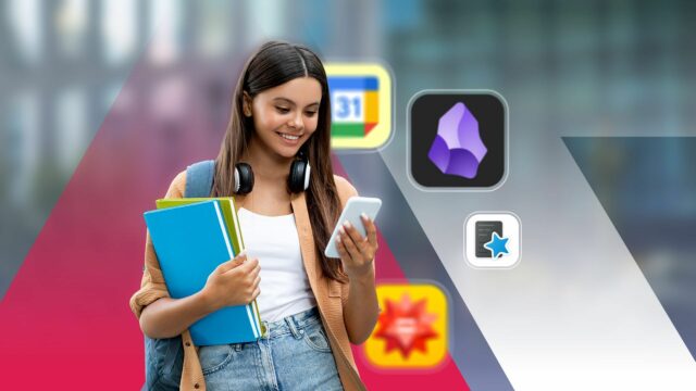 Um banner multifolorado com o logotipo da AP e o texto da polícia do Android de volta à escola