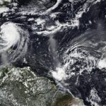 Uma imagem de satélite lançada pela NASA mostra o furacão Erin sobre o Oceano Atlântico ontem