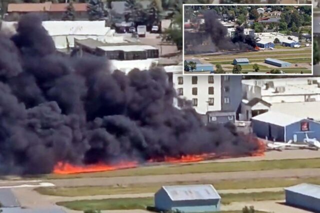 Quatro pessoas sobreviveram maravilhosamente depois que seu pequeno acidente de avião aterrissou na segunda -feira em Montana - causando um enorme incêndio que causou enormes legações de fumaça que giravam no céu.