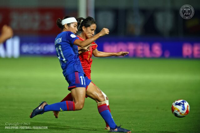 O time de futebol feminino do Filipin defendendo o Campeonato Feminino da ASEAN, HAUPHONG na quarta-feira, o Vietnã Lach Bandey Stadium contra o empate em 1 a 1 de Mianmar'a.