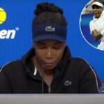 Venus Williams retorna um tiro durante sua partida na primeira rodada no US Open em 25 de agosto de 2025.
