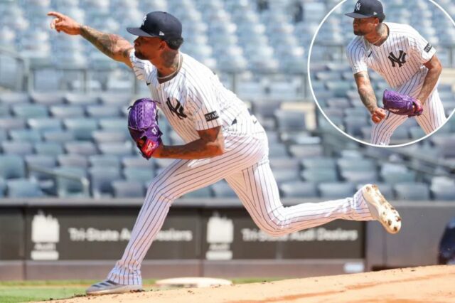 Luis Gil, lançando durante uma sessão de reabilitação em 21 de junho de 2025, da estréia no Yankees em 3 de agosto de 2025 contra o Marlin.