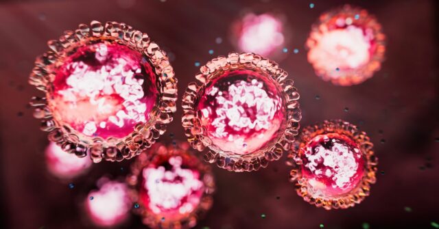 Estrutura de Morbillivirus de sarampo - imagem 3D retornada. Antecedentes abstratos.  