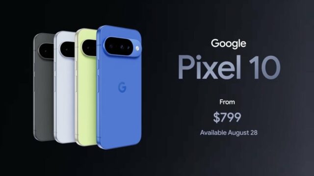 imagens lado a lado de um google pixel 10 mostrando uma mensagem traduzida e karen polinesia sorrindo enquanto segura o telefone até a orelha dela