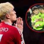 Ruben Amorim e Alejandro Garnacho High Five enquanto substituem o Manchester United contra o Lyon.