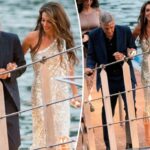 Amal Clooney sai em lantejoulas de prata em uma data de Lake Como de George