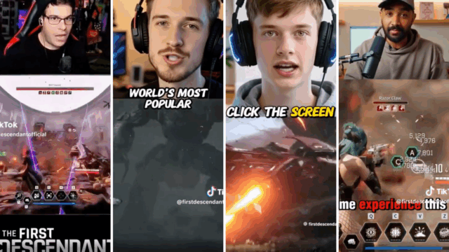 Esquerda: uma captura de tela do vídeo mais popular de Danielthedemon. Direita: uma captura de tela de 'The First Descendants' Tiktok AD.