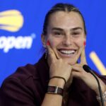 Aryna Sabalenka Fields Perguntas durante o Dia da Mídia, antes do Aberto dos EUA no Centro Nacional de Tênis da USTA Billie Jean King em 20 de agosto de 2025 na cidade de Nova York.