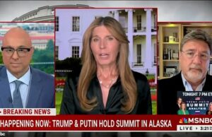 As malditas maldições do MSNBC do MSNBC ao vivo ao ar contra o Rant contra Trump Over Putin Summit Nicolle Wallace (Centro de Imagens), Host MSNBC-Host, afirmou que Donald Trump 'não dá tão *** sobre democracia' em um pneu pavimentado sobre a reunião do presidente com Vladimir Putin