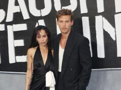Assim Zoe Kravitz parecia deslumbrante quando se juntou ao seu co-estrela Austin Butler na exibição de gala de roubo em Londres na terça-feira