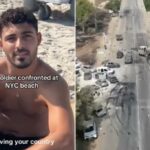 Ativista anti-Izrael do Ex-Idf Soldier Expacter em New York Beach para usar uma estrela de David Colar