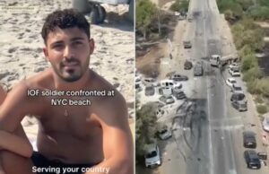 Ativista anti-Izrael do Ex-Idf Soldier Expacter em New York Beach para usar uma estrela de David Colar Ativista anti-Izrael do Ex-Idf Soldier Expacter em New York Beach para usar uma estrela de David Colar