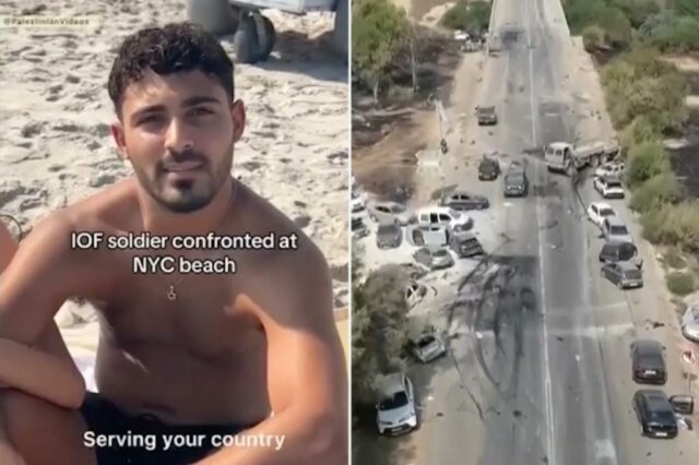 Ativista anti-Izrael do Ex-Idf Soldier Expacter em New York Beach para usar uma estrela de David Colar

