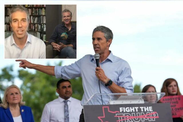 Beto O'Rourke fala no comício.