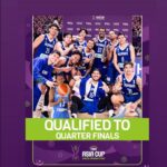 Gilas Pilipinas celebra sua vitória contra a Arábia Saudita na Copa Asiática de 2025 da FIBA.
