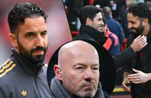 Chris Sutton e Alan Shearer prevêem Man Utd vs Arsenal e têm resultados diferentes, uma “vantagem em massa” O gerente do Manchester United, Ruben Amorim, assiste antes da partida amigável antes da temporada entre o Manchester United e a Fiorentina de Old Trafford em 2025 em Manchester, Inglaterra.