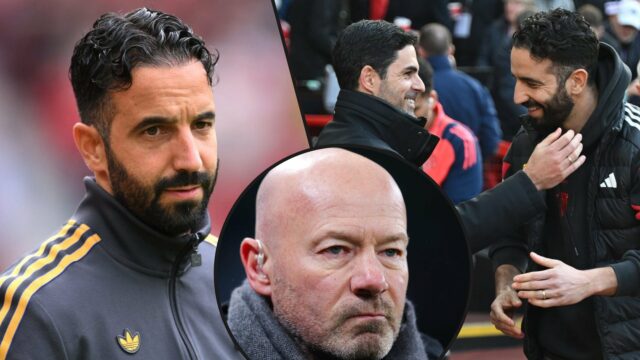 O gerente do Manchester United, Ruben Amorim, assiste antes da partida amigável antes da temporada entre o Manchester United e a Fiorentina de Old Trafford em 2025 em Manchester, Inglaterra.
