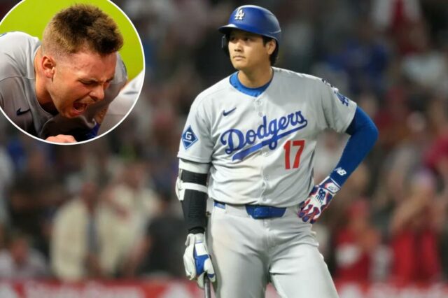 Zakologia Shohei Ohtani cuida de um jogo triplo durante a sexta derrota de 7-6 Dodgers com Angels 12 de agosto de 2025.
