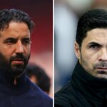 Os gerentes do Manchester United e do Arsenal Ruben Amerh e Michel Arteta.