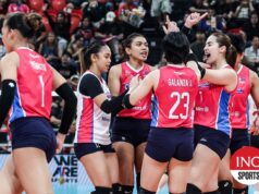 Creamline vence PVL Invitational depois de vencer Cignal Michele Gumabao e The Creamline Cool Smashers comemoram um ponto durante um jogo de convite do PVL contra Cignal.