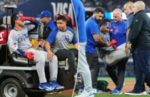 Cubs Miguel Amaya Catcher desacelerou do campo após uma lesão aterrorizante na perna Cubs Miguel Amaya Catcher desacelerou do campo após uma lesão aterrorizante na perna