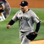 David Bednar Yankees comemora depois de chegar a 42 vezes Sare contra o Rangers em 6 de agosto de 2025.