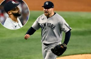 David Bednar a perder pode estar mais perto dos Yankees David Bednar Yankees comemora depois de chegar a 42 vezes Sare contra o Rangers em 6 de agosto de 2025.