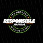 O DraftKings lança uma campanha de jogo responsável de um mês após o processo. Logotipo com texto promovendo jogos responsáveis. O texto central diz 'jogos responsáveis' em letras brancas ousadas. Uma borda circular ao redor contém as frases 'é mais divertido' no topo e 'quando é divertido' no fundo