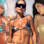 Estrelas brilhando em roupas nadadoras metálicas