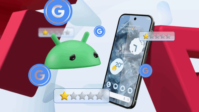 Vários telefones do Google Pixel mostrados na frente e nas costas, com diferentes temas de cores e interfaces.