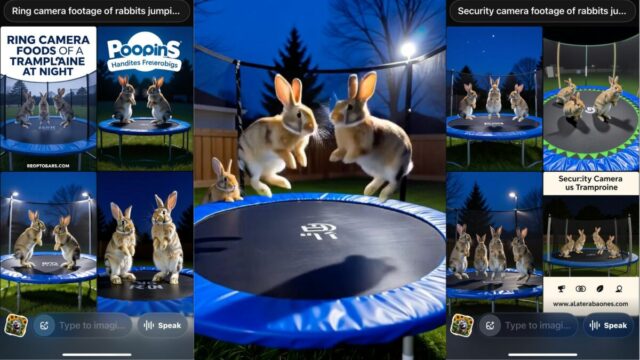 Captura de tela de Grok -App com imagens geradas por IA de coelhos em trampolins