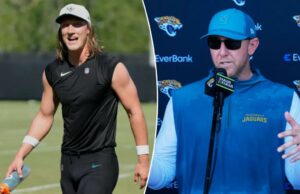 FATUSY FOOTY: Uma nova combinação de treinadores QB pode pagar dividendos em 2025 Jacksonville Jaguars Trevor Lawrence no campo de treinamento.