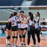 Adamson Lady Falcons durante um jogo contra o USPF na perna de Cebu da Super League (SSL) da Shakey (SSL)
