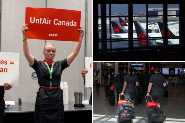 Funcionários da cabine da Air Canada, aterrando centenas de vôos

