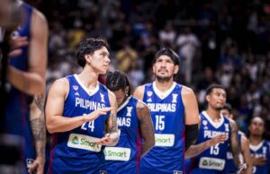 Gilas, FIBA Asian Cup Quarteries vs Vs Host Arábia Saudita Dwight Ramos e Gilas Pilipinas durante uma partida contra o Iraque na Copa Asiática de 2025 da FIBA.