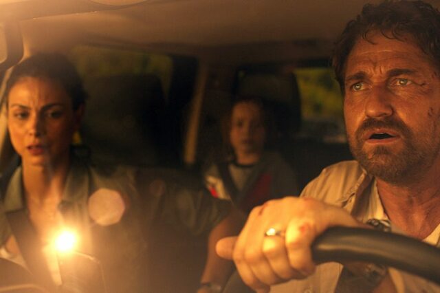 (L-R) Morena Baccarin, Roger Dale Floyd and Gerard Butler star in GREENLANDImage Courtesy of STXfilms