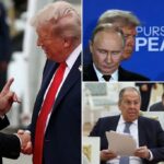 Imprima um presente, cardápio na parte superior do Trump-Putin em uma impressora de hotel