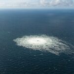 Vazamento de gás no Nord Stream 2, como visto no interceptor F-16 dinamarquês em Bornholm, Dinamarca em 27 de setembro de 2022