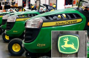John Deere se compromete a despejar US $ 20 bilhões em seus negócios nos EUA para “continuar construindo e investindo na América” John Deere Lavn Tratores mostrados.