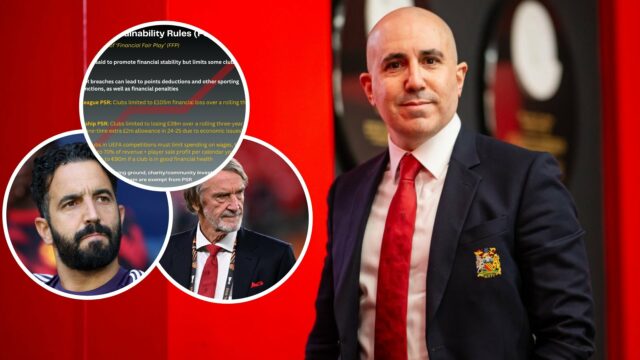 O chefe da INEOS, Sir Jim Ratcliffe, conversou com o diretor executivo do Manchester United, Omar Berada, durante a partida da Premier League contra o Manchester City no Etihad Stadium em 2024.