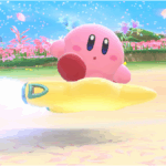 Kirby montando sua estrela em Kirby Air Riders