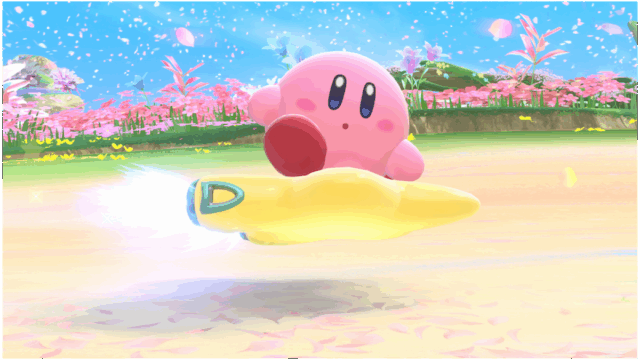 Kirby montando sua estrela em Kirby Air Riders