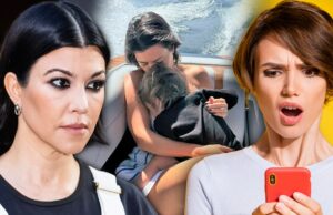 Kurtney Kardshian caiu em pedra em um barco sem jaqueta Kourtney Kardashian Rocky Gety Insting Composite
