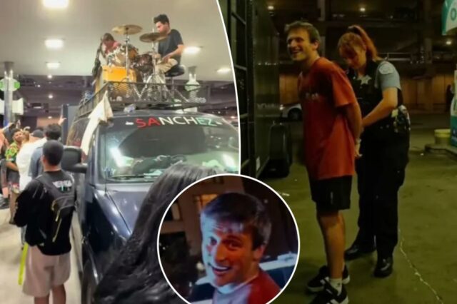 Local de ganso bobo, Jackson Foster, preso por um concerto pop-up em um posto de gasolina em Chicago para Lollapaloisos

